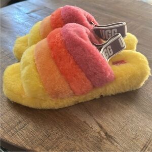 UGG Fluff Yeah Slide Size 9 Yellow Pink Orange